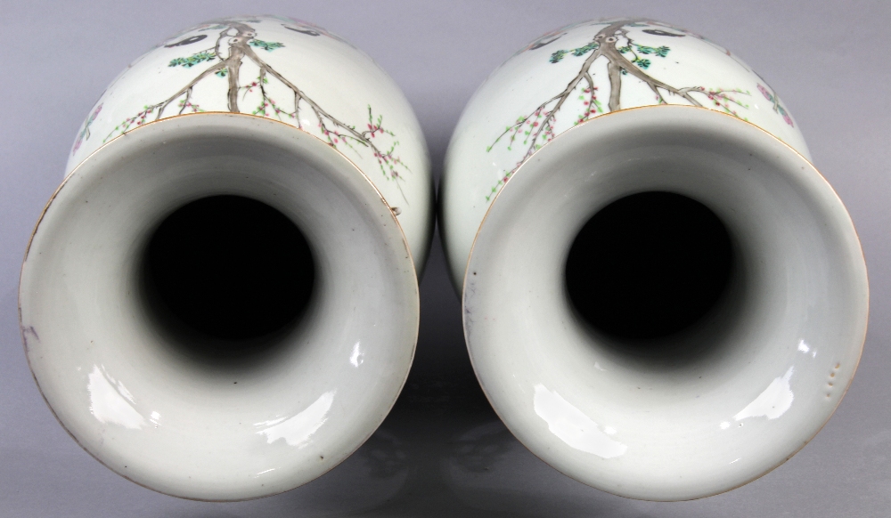 Pair of Chinese porcelain vases, the body of the baluster vase decorated with Magu with basket of - Image 5 of 6