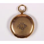 Enamel, 9k rose gold and metal hunting case pocketwatch Dial: round, white, black, roman numeral
