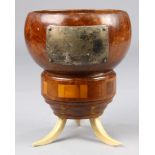 Hawaiian Koa wood presentation calabash with plaque inscribed "Calabash presented to Co. L. 1st