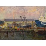 Ovanes Berberian (American, b. 1951), Docks at Twilight, oil on panel, signed lower right, panel: