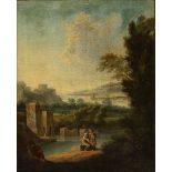 Follower of Francesco Zuccarelli (Italian, 1702-1788), Landscape with Figures by a River and Distant