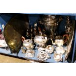 (lot of 12) Silver plate table articles, including an English (6) piece silver plate beverage set,