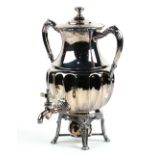 Victorian silverplate samovar, having a balustser form flanked by two sculpted handles, the whole