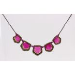 Tourmaline, diamond and sterling silver necklace Featuring (5) tourmaline slices, accented by (