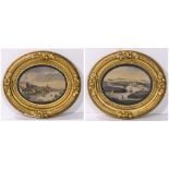 (lot of 2) European School (19th century), New Land and City on the River, copperplate engravings