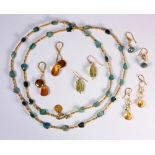 (Lot of 5) Multi-stone bead, yellow gold, sterling silver, gilt, gold-filled and metal jewelry