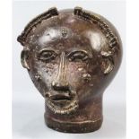 African Benin bronze head, 6.5"h