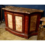 French Chinoiserie buffet, circa 1860, having a faux marble finish, the serpentine top above the two