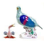 (lot of 2) Herend hand painted porcelain figurines, one depicting a pheasant with polychrome