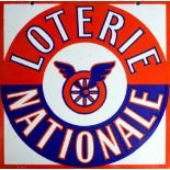 French painted advertising sign, circa 1940, executed in red, white and blue, inscribed "Loterie