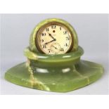 Green onyx Art Deco 8 day desk clock, by Zenith Watch Co., Switzerland, the spherical green onyx