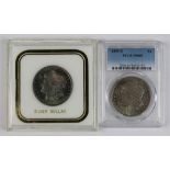 (lot of 2) 1879(O) Morgan Silver Dollar, superb gem, and an 1899(O) PCGS MS65, both with toning