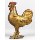 Cast iron rooster penny/still bank, the body executed in gold with a red colored comb, 5"h