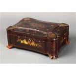 Chinese export lacquered sewing box, with exterior decorated with flowers, the interior with small