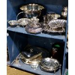 (lot of approx. 20) Assorted silver plate hollowware, consisting of bowls, serving pieces, warming