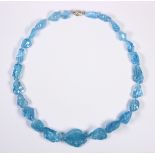 Aquamarine and 14k white gold necklace Featuring (25) free-form aquamarine beads, ranging in size