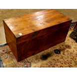 Primitive blanket chest, the hinged lid with brass mounts, and opening to a cedar lined interior,