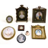 (lot of 8) French hand painted porcelain miniature portraits; each depicting French royalty