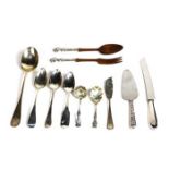 (lot of 11) Assorted silver serving utensils, consisting of (3) coin silver table spoons, (2)