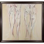 Untitled (Nude Figures), 3-dimensional mixed media on canvas, signed "Cary Mauro" lower right