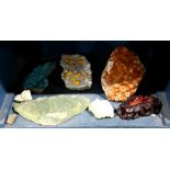 (lot of 7) Assorted geode and crystal specimens, the largest having an amber color, 12"h
