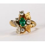Synthetic emerald, diamond and 10k yellow gold ring Featuring (1) oval-cut synthetic emerald,