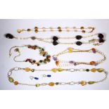 (Lot of 6) Multi-stone, cultured pearl, gold-filled, metal and silver jewelry Including 1)