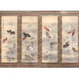 Manner of Liu Kuiling (Chinese, 1885-1967), Goldfish, ink and color on silk, set of four paintings