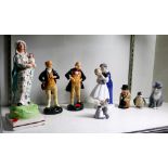 (lot of 8) Porcelain figural group, consisting of figures in period attire and animals, makers