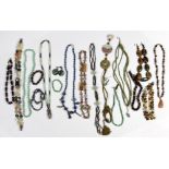 Collection of multi-stone bead, silver, and metal jewelry Including 8) agate, tiger's eye quartz,