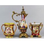 (lot of 3) Associated Royal Vienna porcelain table articles, consisting of a ewer and two vases,
