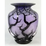 Bernard Katz vase having a frosted amethyst stylized tree form body, signed at base 10.5"h