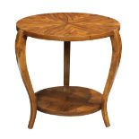 French Art Deco two tier occasional table, circa 1930, executed in highly figured fruitwood