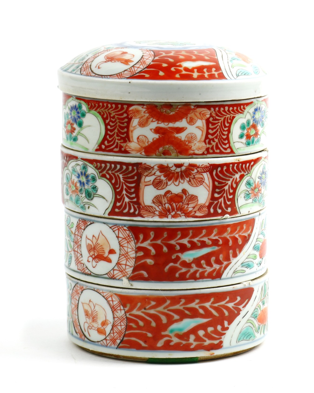 Japanese Imari four-tier food container decorated with various floral images in reserves, approx. - Image 2 of 3