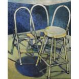 Leslie Allen (American, Contemporary), "Dancing Stool and Ladders," 2000, oil on canvas, signed