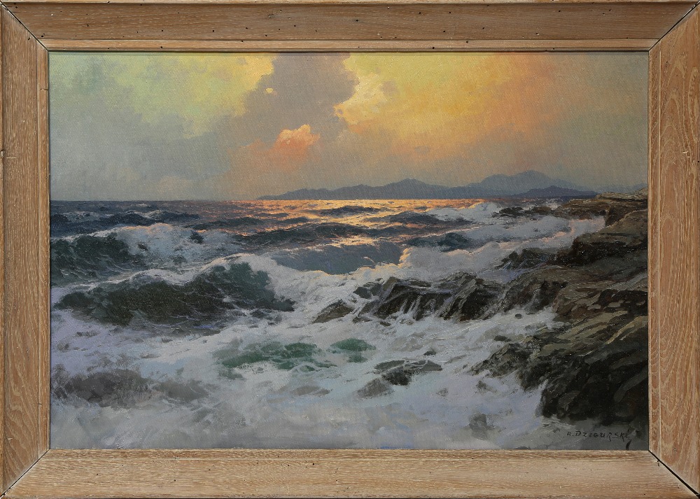 Alexander Dzigursky (American, 1911-1995), Sunset on the Waves, oil on canvas, signed lower right, - Image 2 of 4