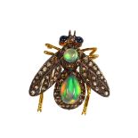 Opal, sapphire, diamond and silver-gilt wasp brooch Designed as a wasp, featuring (1) pear and (1)