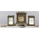 (lot of 3) Carriage clock group, comprising a pair of brass carriage clocks, with keys and having