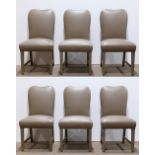 (lot of 6) Italian Moderne style side chairs, each having a shaped back upholstered in thistle,