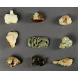 (lot of 8) Chinese small hardstone carvings, including three carvings of zoomorphs; group of water