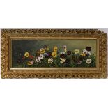 American School (19th century), Still Life with Pansies, oil on canvas, unsigned, overall (with