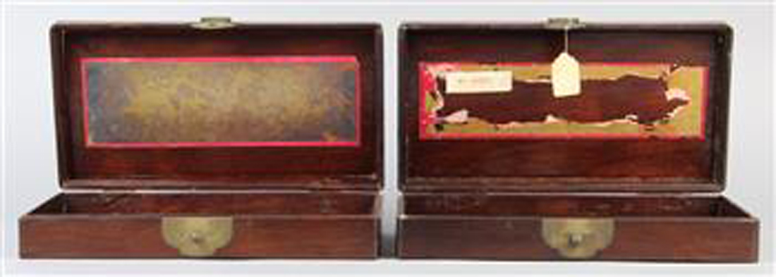 (lot of 2) Chinese hardwood document/seal boxes, each of rectangular form with a hinged lid covering - Image 2 of 4