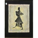 Untitled (Mother and Child), mixed media on paper, signed "May" lower right, 20th century,