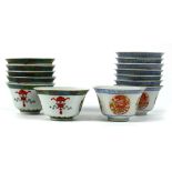 (lot of 14) Chinese enameled porcelain cups, consisting of a set of eight and another of six cups,