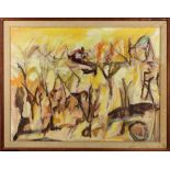 Untitled (Yellow Abstract Landscape), oil on canvas, unsigned, 20th century, overall (with frame):