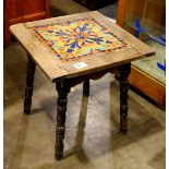 California tile top table, 19"h x 18"dia.