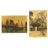 (lot of 2) Yoshida Hiroshi (Japanese, 1876-1950), woodblock prints: "New Moon", dated Showa 16 (=