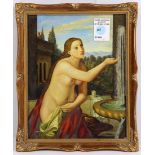Classical Nude by a Fountain, oil on panel, signed "Shane" lower right, 20th century, overall (
