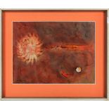 Matabee Goto (Japanese, 20th century), Untitled (Sunbust in Orange), 1960, mixed media, signed and