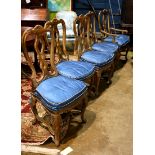 (lot of 12) Louis XV style side chairs, each having a giltwood frame, above an blue upholstered seat